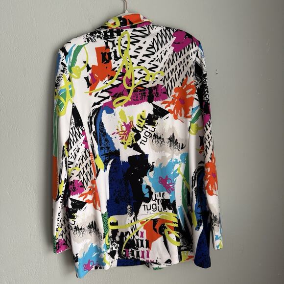 Joseph Ribkoff White Blazer Graffiti Abstract Longline Size 12 Wearable Art - Picture 2 of 9
